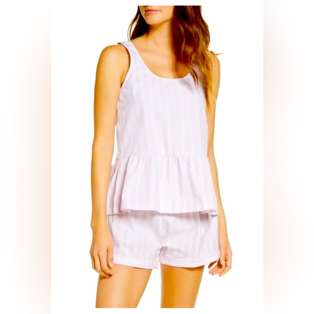 SANT AND ABEL
PEPLUM SHORT PAJAMAS
PINK BRADDOCK STRIPE
Size (L) PINK STRIPE